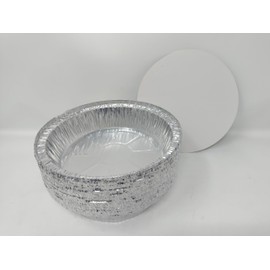 Foglish Home & Garden 4 x 19cm 7" Aluminium Foil Round Pie Flan Quiche Dish Tray Containers with Lids BBQ 19x19x4.4cm Airfryer Oven