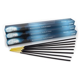 Premium incense sticks moon: naturally traditional from India in fair production. Large pack of 10 boxes = 80 pieces each 45 min. For aura and energy cleansing