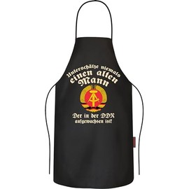 RAHMENLOS Gift for Men and Ossis from the GDR: Unterschätze niemals einen alten Mann – BBQ Apron Cooking Apron Kitchen Apron Cotton Black, ossi