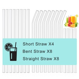 Kiemeu 20 Pack Clear Glass Straws Shatter Resistant, Φ8 mm Thin Glass Straws, Family Pack
