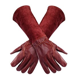 FZTEY Long Gardening Gloves, Breathable and Flexible Garden Safety Work Protective Leather Thorn Proof Gauntlets for Men & Women Birthday & Christmas Gifts (M, Brown, 1)