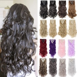 Clip in Hair Extensions 8Pcs Curly Wavy Clip on Synthetic Hair Extension Hairpieces for Women [17inch-140g; Jet Black]