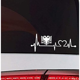 UUSticker Albanien Herzschlag Auto Aufkleber Albania Flag Sticker Albanien Flagge Tattoo (White)