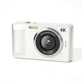 KAYCENCHIP 64GB Digital Camera, FHD 1080P Camera,64MP, Digital Point and Shoot Camera with 18X Zoom, Compact Small Camera for Boys Girls Kids Student Pink Instant - Color: White