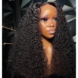 Yokada SKINLIKE HD Invisible Swiss Lace Human Hair Wig 13x6 Lace Front Deep Parting Space Wigs Deep Curly Style with Clean Hairline 180% Density for Black Women (24inch, 13x6 HD lace front)