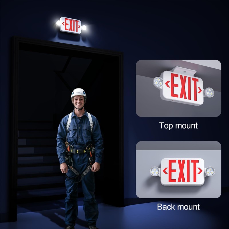 SASELUX Led Exit Sign Emergency Light Combo Adjustable Two Head,Double
