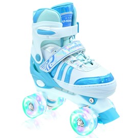 SMOOJOY Roller Skates for Girls Kids Boys,4 Size Adjustable Indoor Outdoor Blue Quad Rollerskates with Light up Wheels for Beginners Ages 5-8