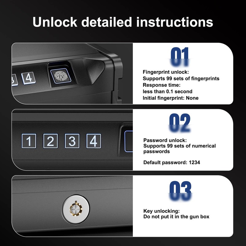 Biometric Quick Access Gun Safe for 2 Pistols,3 Ways Unlock