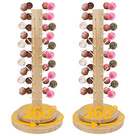 Wood Cake Pop Stand 36 Holes with Spinning Base,Cake Pop Holder Stand for Dessert Table,Lollipop Holder Candy Table Display, Dessert Stand for Wedding Birthday Baby Shower Parties Anniversaries (2 Pack)
