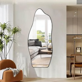 POZINO Irregular Mirror, 47"x20" Large Asymmetrical Mirrors, Funky Frameless Mirror Decor, Odd Shaped Mirrors for Bathroom Living Room Bedroom Entryway