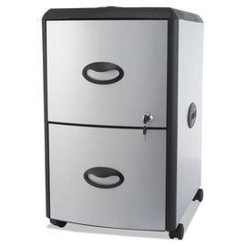 Mobile Filing Cabinet with Metal Siding, 2 Letter-Size File Drawers, Silver/Black, 19" x 15" x 23