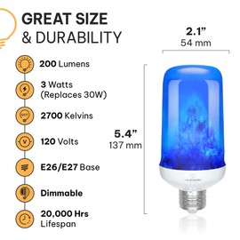 HUDSON BULB CO. Hudson - Bombillas Led Con Efecto De Llama Con 4 Modos De Efecto Al Revés - Bombilla De Llama Parpadeante De 3 W E26/E27 Base (2 Unidades) - Bombilla Parpadeante Para Interior/Exterior