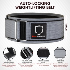 Gym Striker® Weight Lifting Belt Premium Self-Locking Gym Belts weightlifting belt Adjustable Back Lumbar Support Fitness Belt Athlete preferred Powerlifting Deadlift CrossFit Dip Squat [Grey, XL]