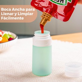Botellas Exprimibles para Salsas 4Pcs, Botellas de Silicona para Aderezo de Ensalada con Bolsa Reutilizable para Sándwich, Botella de Ketchup a Prueba de Fugas para Fiambrera Bento, Colorida 60ML