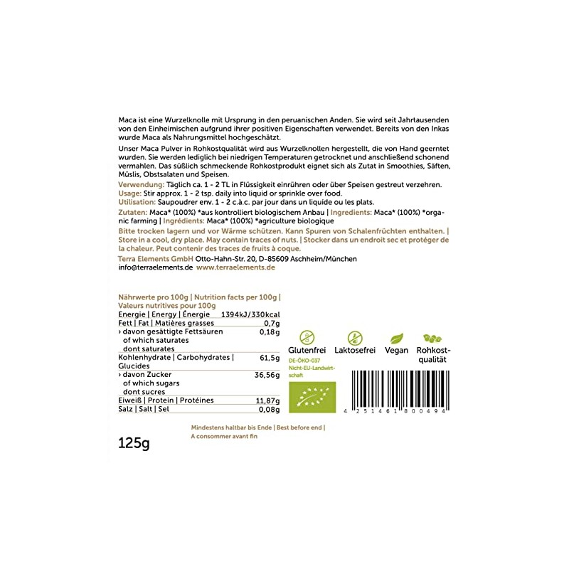Terra Elements Organic Maca Powder, 125 g, Yellow Maca Root