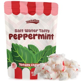 Snackathon Salt Water Taffy Single Flavor, Peppermint, Bulk Individually Wrapped Gourmet Candy, Soft & Chewy Sweet Treats, 15 oz Resealable Bag