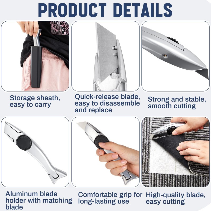 WILLBOND 2 Sets Silver Fixed Roofing Knife with 30 Blades