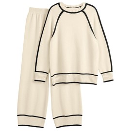 LILLUSORY Womens Lounge Set Two 2 Piece Loungewear Knit Matching Sweater Sets 2025 Fall Trendy Colorblock Pants Fashion Outfits Clothes