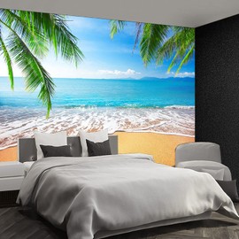Fightal - Beautiful Beach Mural Living Room couches Extra Large Wall murals Bedroom Underwater Ocean Wallpaper Palm Tree Picture Art Decor Paintings -151"x105"（It's not Peel and Stick.）