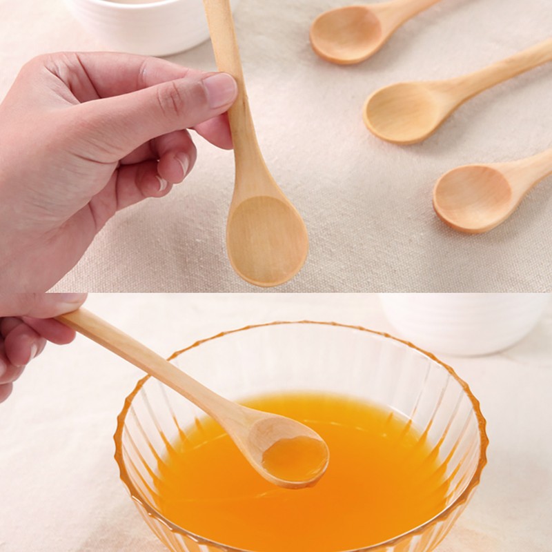 30pcs Mini Natural Wooden Children Spoon Kitchen Condiment Tool
