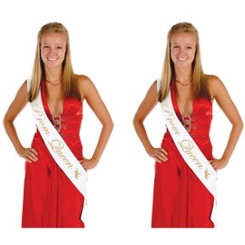 Beistle S60191AZ2 Prom Satin sash, White/Gold