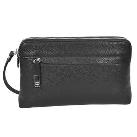 House of Luggage Mens Real Leather Wrist Organiser Bag Travel Clutch Pouch Black HLG6077