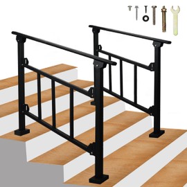 Upgrade 2 Pack 3 Steps Black Handrail & Indoor Stair Railing Kit, Fence & Rail Hand Rails for Outdoor Steps for Seniors for Porch Railing & Deck Hand Rail (2-3 Steps)