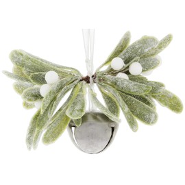 The Bridge Collection Mistletoe Jingle Bell Ornament - Glittery Mistletoe Ornament for Holiday Decor - Hanging Bell Christmas Ornament