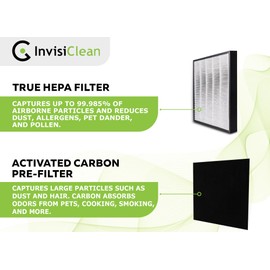InvisiClean True Hepa Replacement Filter with Activated Carbon Prefilter - Genuine Filter for InvisiClean Aura IC-5018 and Sensa IC-5120 Air Purifiers