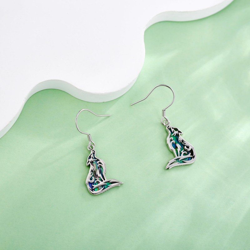 ONEFINITY Wolf Earrings For Women 925 Sterling Silver Abalone Shell