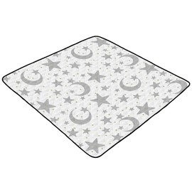 KICPOAY Baby Play Mat Stars Moon Pastel Grey 50 x 50 Playpen Mat Baby Play Mats for Floor Play Gym Crawling Mat Non-Slip Cushioned Baby Playmat for Infants, Babies, Toddlers