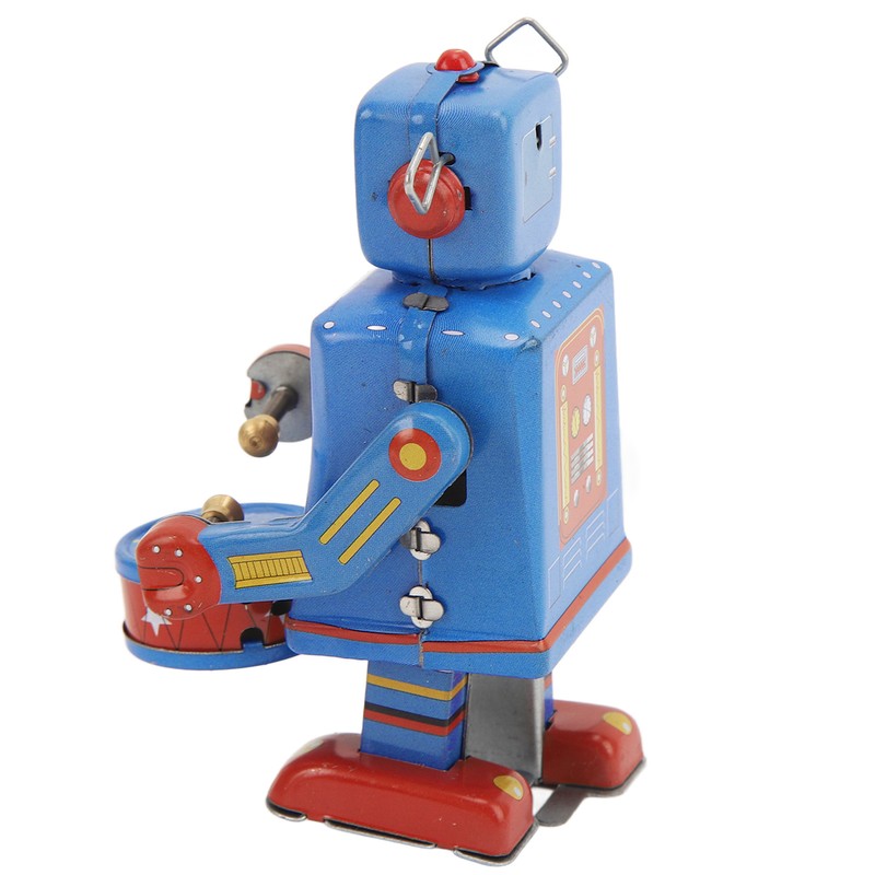 Clockwork Drumming Robot Toy Tinplate Retro Hand Made Drum Wind