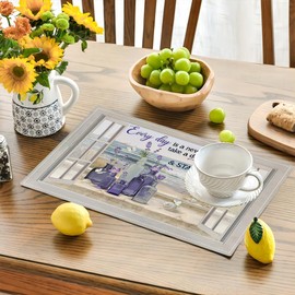 Lavender Placemats Set of 4, Farmhouse Country Rustic Purple Flower Beach Double-Sided Table Mats for Kitchen Dining Room Home Party Indoor Decor 4 PCS 12x18 Inch
