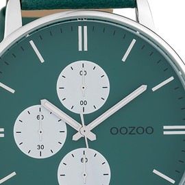 Oozoo Chrono Look Men's Watch with Leather Strap XL 50 mm, Green, Strap.