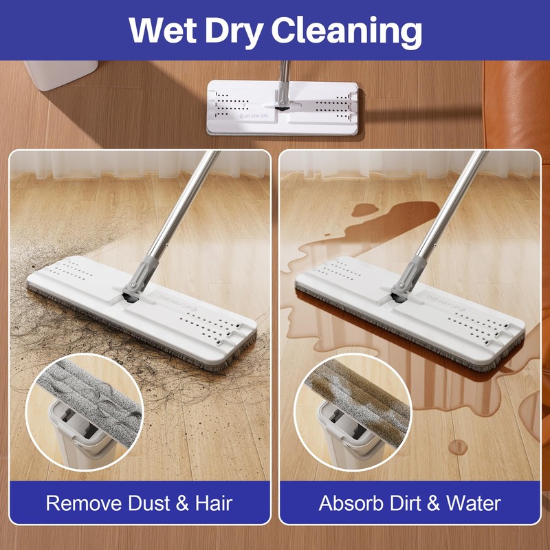 BOSHENG Mop and Bucket Set, Flat Mops for Floor Cleaning,