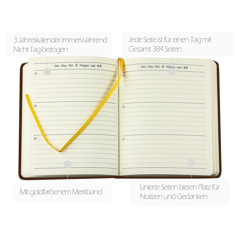 DELMON VARONE - 3 Year Calendar "Everlasting" Bound Soft Grain