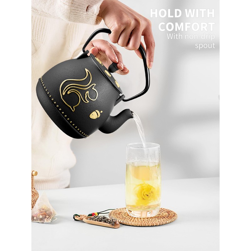Toptier Teapot with Removable Infuser, Cast Iron Tea Kettle Stovetop