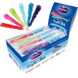 Roses Brands: Rock Candy Crystal Sticks - 18 ct Candy Box - Assorted Flavors - No Fat, Gluten,or Allergens - Perfect Buffet Table Decors for Birthdays, Parties and Other Occasions