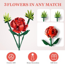 OSDUE Flower Bouquet Building, Artificial Flowers Building Blocks, Flower Bouquet Adult Building Kit Sets, Decorative Home Accessories for Gift, Valentine's Day Idea, Building Bricks ​Construction Set