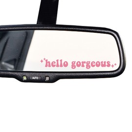 2 x Hello Gorgeous Decal, Car Mirror Sticker, Decal for Women Car Mirror Decal, Drive Safe Decal, New Car Decor, New Car Gift, Rear View Mirror Sticker (Pink)