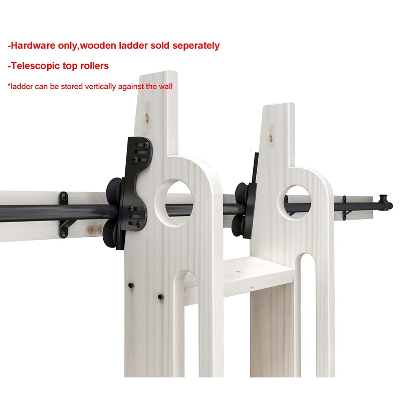 DIYHD 4FT Stand Up Black Rolling Library Hardware,Telescope Sliding Ladder