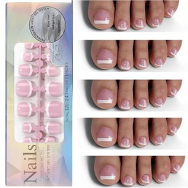 Namrec 120Pcs Toe Nail Tips - French Tip Press on Toenails Short Pink Toe Press on Nails,Glossy Soft Gel Toe Nail Press ons,Square Soak Off Fake Toe Nails for Women and Girls