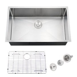 Jshozzy 28 Inch Undermount Kitchen Sink, 28" x 17" 16 Gauge Stainless Steel Single Bowl Deep Kitchen Sink Basin with Drain Strainer