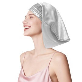 townssilk Silk Bonnet for Sleeping, 100% 22 Momme Mulberry Silk for Women, Luxurious, Breathable, Fits Secure Overnight & Pressure Free, Ideal for Short & Medium Length Hair - Silver 32cm
