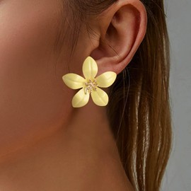 Cybche Boho White Large Flower Earrings Enamel Flower Leaf Statement Earrings Metal Cute Cherry Blossom Daisy Stud Earrings Jewellery For Women, Zinc, No Gemstone