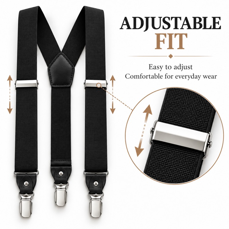Adjustable Solid Color Polyester Suspenders for Adult Pants, Shirts and