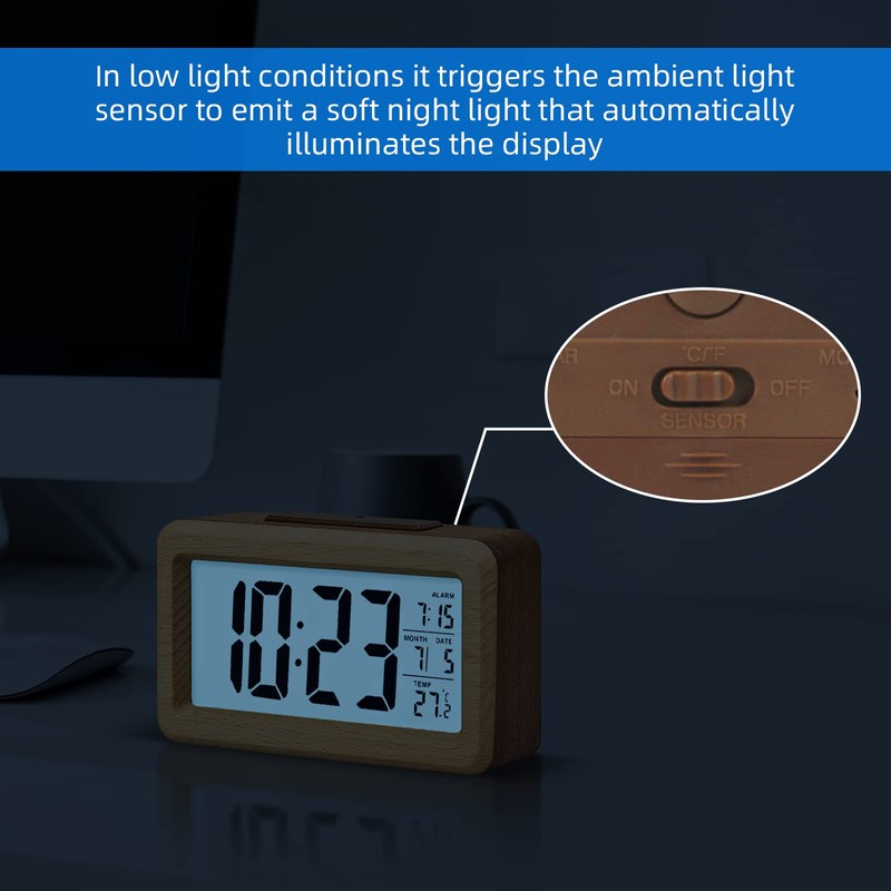 everwood Wooden Digital Battery Operated Alarm Clocks for Bedrooms, Beside,