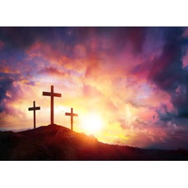 Resurrection of Jesus Easter Backdrop BELECO 7x5ft Fabric Jesus Christ Cross Photography Background Mountain Tomb Three Crosses Crucifix Worship Pray Backdrop Christianity Birth of Jesus Backdrops