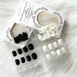 4Box 96 Pcs Short Press on Nails, Square Acrylic Fake Nails St. Patrick's Day Green False Nails for Women and Girls DIY Manicure Decorations (White，Green，Red，Black)