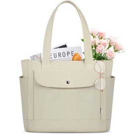 Tote Bags for Women Large Corduroy Shoulder Bag with Zipper Compartment Lightweight Work Tote Purse with Pockets Stylish Ladies Teacher Handbags for College Travel Shopping Office,Beige